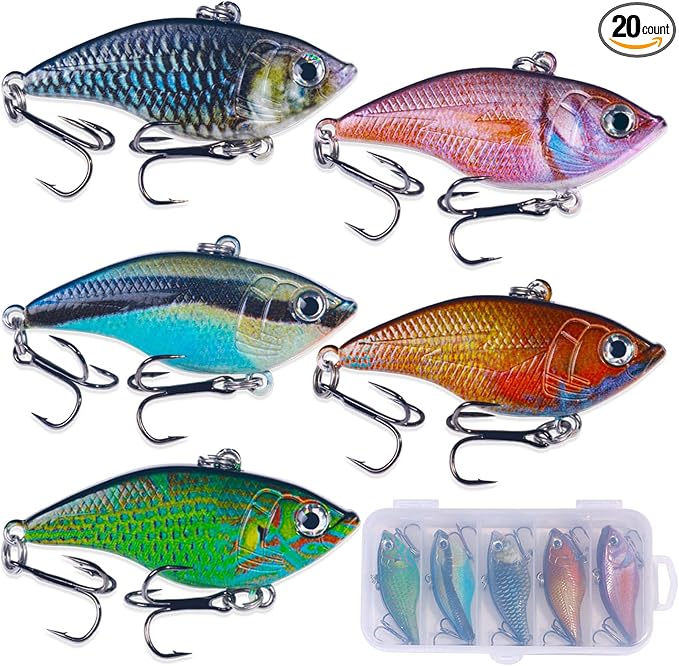 Lipless Crankbait, Rattle Trap Fishing Lures for Freshwater Saltwater, Lipless Crankbaits for Bass Fishing Lure Set for Bass Trout Walleye Redfish Pike, 5pcs with Box