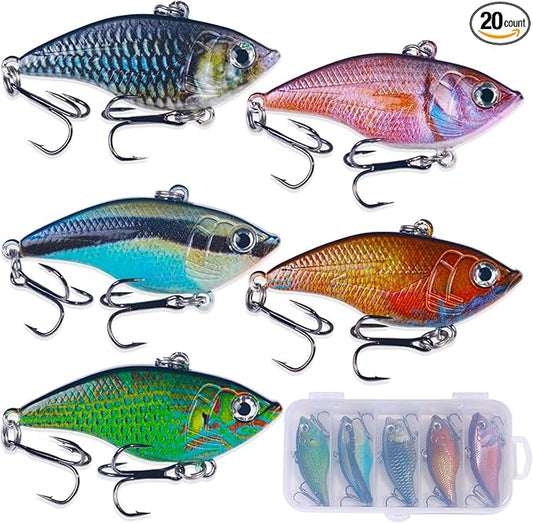 Lipless Crankbait, Rattle Trap Fishing Lures for Freshwater Saltwater, Lipless Crankbaits for Bass Fishing Lure Set for Bass Trout Walleye Redfish Pike, 5pcs with Box
