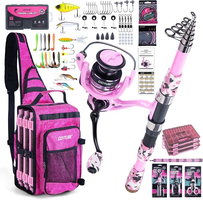 Goture Fishing Kits for Adult,Fishing Pole and Reel Combo, OpenSide Fishing Sling Tackle Storage Bag with 3 Tackle Boxes,Gift for Men