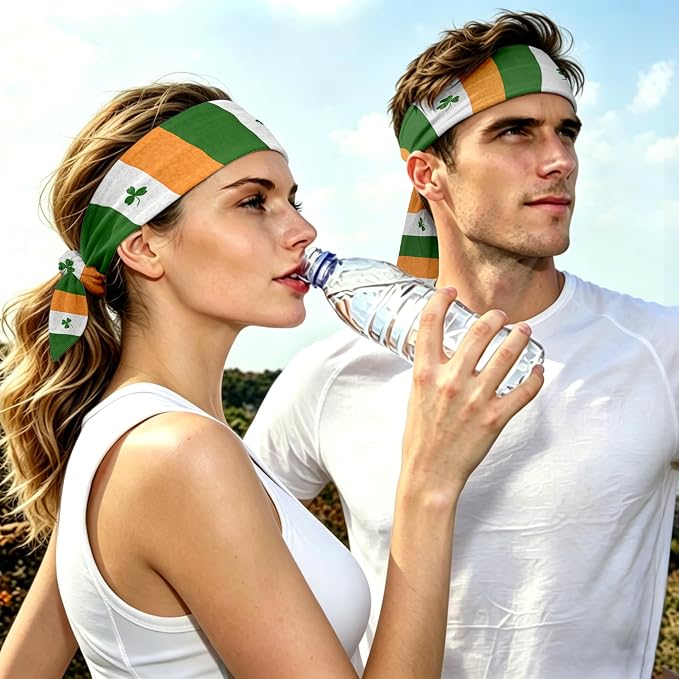 Flag Tie Headbands for Men Women, Moisture Wicking Sweatband Breathable Sports Headwrap, Non-Slip Stretchy Adjustable Fitness Hair Band