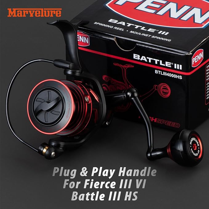 Foldable Power Handle for Penn Fierce III IV, Battle III HS Spinning Reel Replacement Handle (Not for Fierce Live Liner)