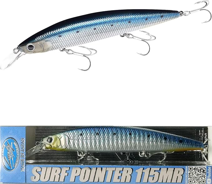 LUCKY CRAFT Surf Pointer 115MR Saltwater Fishing Lures for Halibut and Stripped Bass, Long Casting Jerkbait, Sinking Surf Fishing Gear, Fish Accessories for Tackle Box