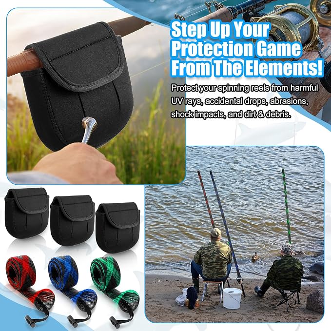 6 Pcs Spinning Reel Covers and Fishing Rod Sleeve Fit 2000-3000 Series Baitcaster Reel Protective Case Pouch Bag Rod Sock for Casting Trolling Spinning Rods Fishing Gear Storage Protection