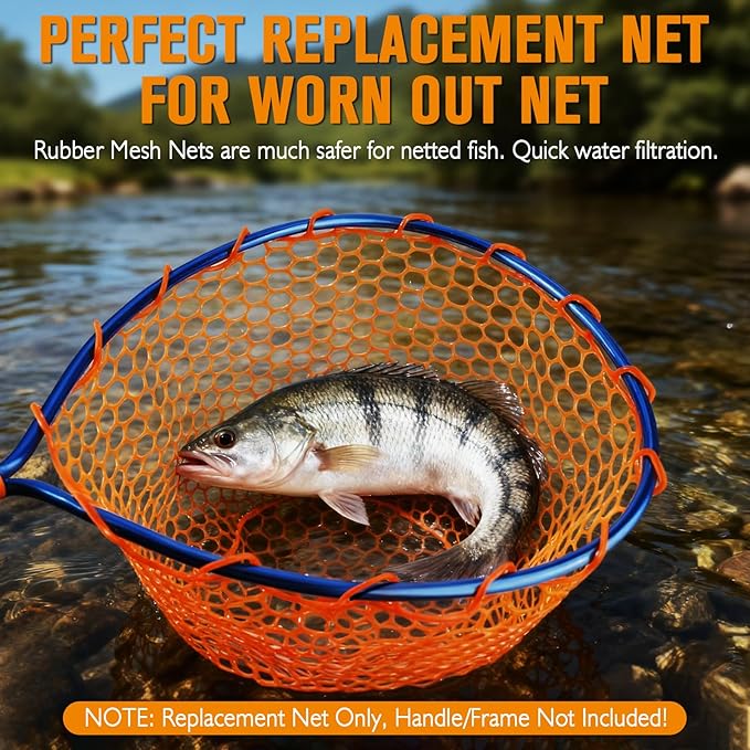 Dovesun Rubber Fishing Net Replacement Netting Without Handle Clear Black Fishing Nets for Fish Fly Fish Landing Net Bag for Freshwater Saltwater Foldable Trout Net Rubber Mesh 5 Sizes White Black Red