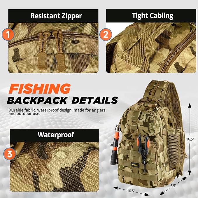 PLUSINNO Fishing Backpack with Fishing Rod and Reel Combos Tackle Boxes, Waterproof Tackle Backpack for Fishing Gear with Rod Holder, Fishing Gifts for Men with Fishing Tool Kit...