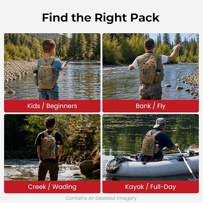 Piscifun Fishing Backpack with Rod Holder, Lightweight Sling Bag Storge Gear and Equipment