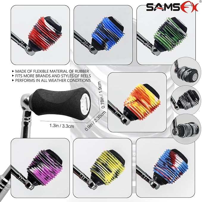 SAMSFX Rubber Fishing Reel Handle Grip Sleeve Non-Slip Baitcaster Knob Covers for Casting or Spinning Reel