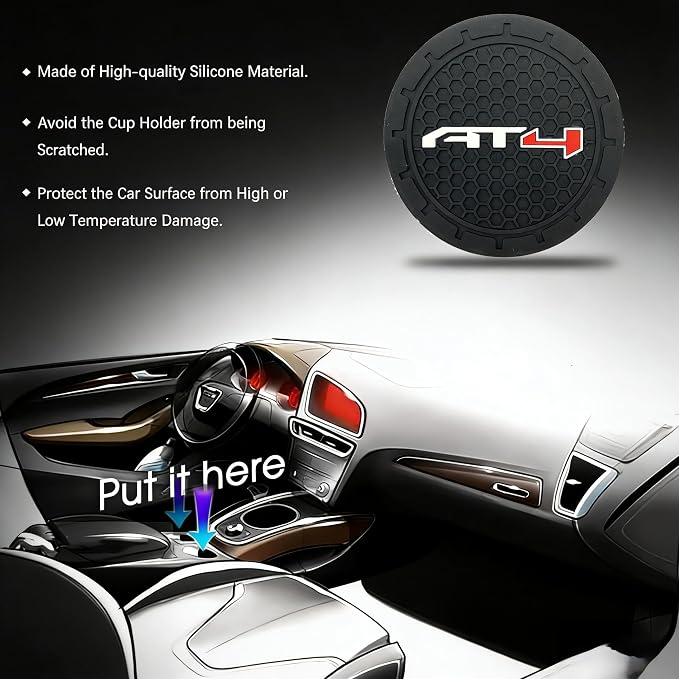 2 Pack GMC AT4 Car Cup Holder, Non-Slip Cup Coasters for Fashion car Interior Accessories,Decorative Car Cup Mat, Diameter 2.75 Inch
