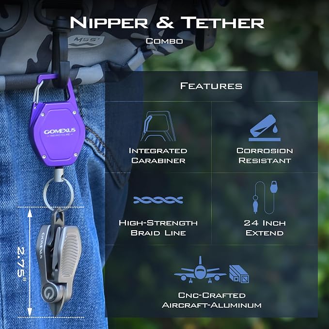 GOMEXUS Sharkbite Fishing Line Cutter with Retractors and Fishing Knot Tying Tool and Hook Eye Cleaner, Fly Fishing Nippers
