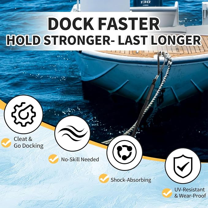 4-Pack Bungee Dock Lines for Boats with Loops, Boat Tie Downs for Docking, Adjustable Boat Mooring Rope for Pontoon, Jon Boat & PWC (Black, 4 FT)