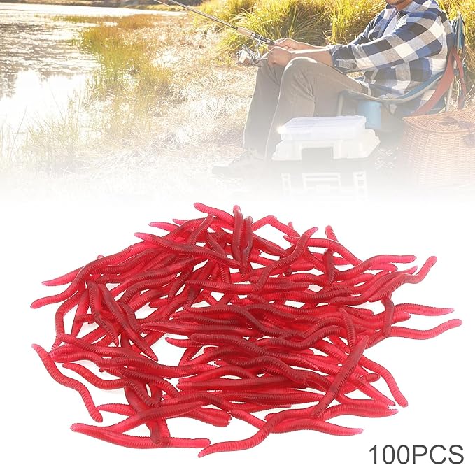 100pcs 1.5inch Simulation Earthworm Fake Worm Soft Fishing Lures, Plastic Fishing Lure Soft Lures Artificial Worm Lures