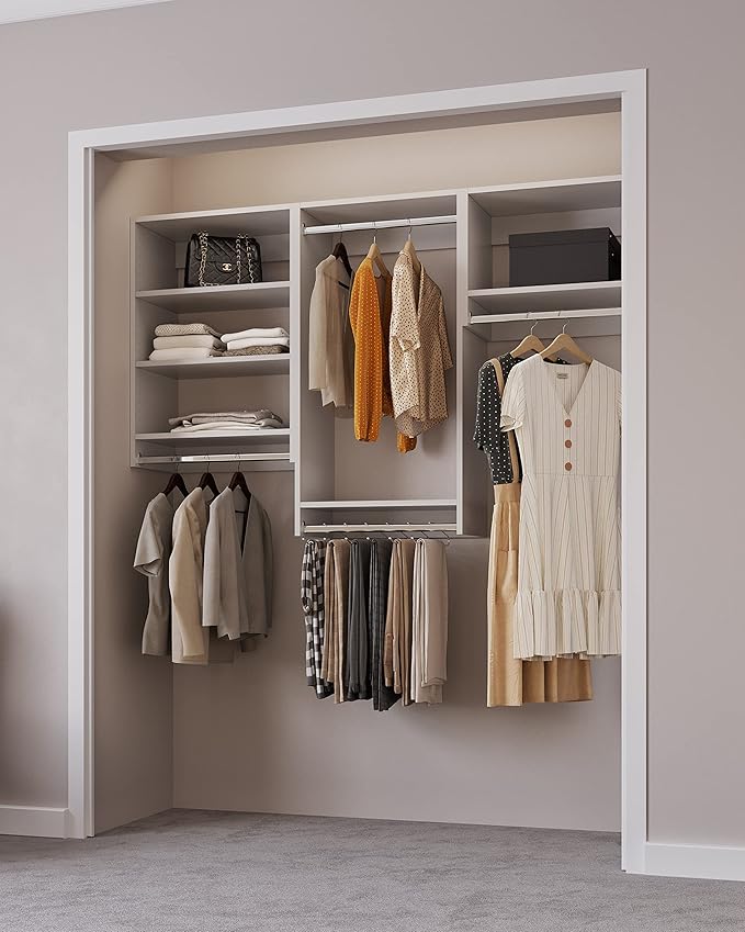 Closet Kit with Hanging Rods - Corner Closet System - Closet Shelves - Closet Organizers and Storage Shelves (White, 81 inches Wide) Closet Shelving
