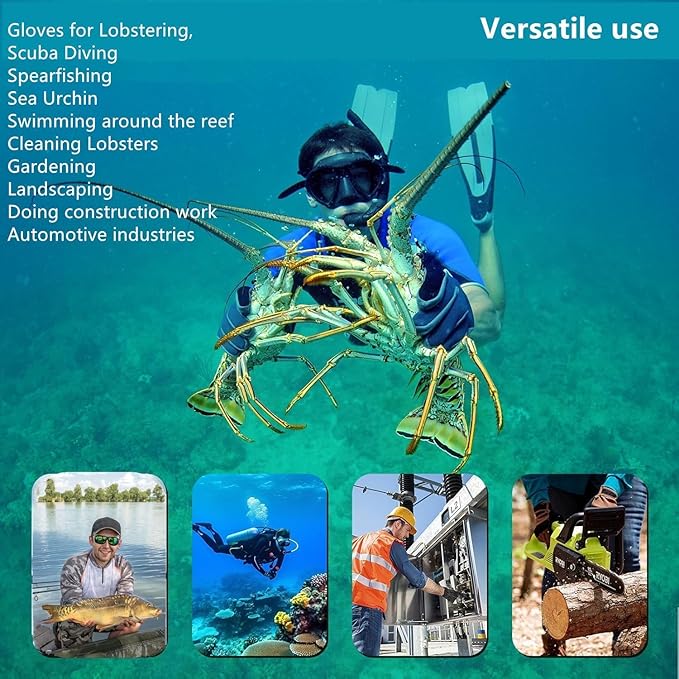 Lobster Gloves for Diving, Puncture and Cut Resistant Fishing Spearfishing Freediving Scuba Diving Gloves, Fully Coated Safety Work Glove for Men Women