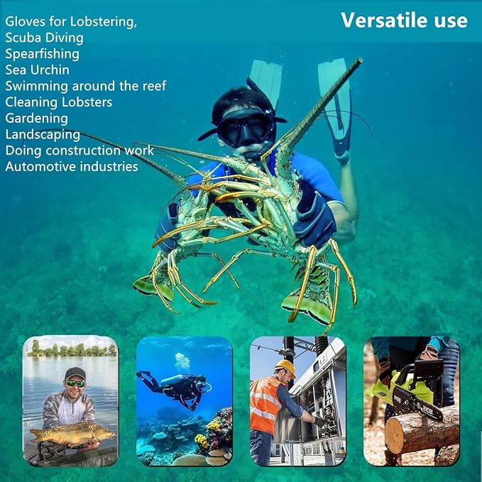 Lobster Gloves for Diving, Puncture and Cut Resistant Fishing Spearfishing Freediving Scuba Diving Gloves, Fully Coated Safety Work Glove for Men Women