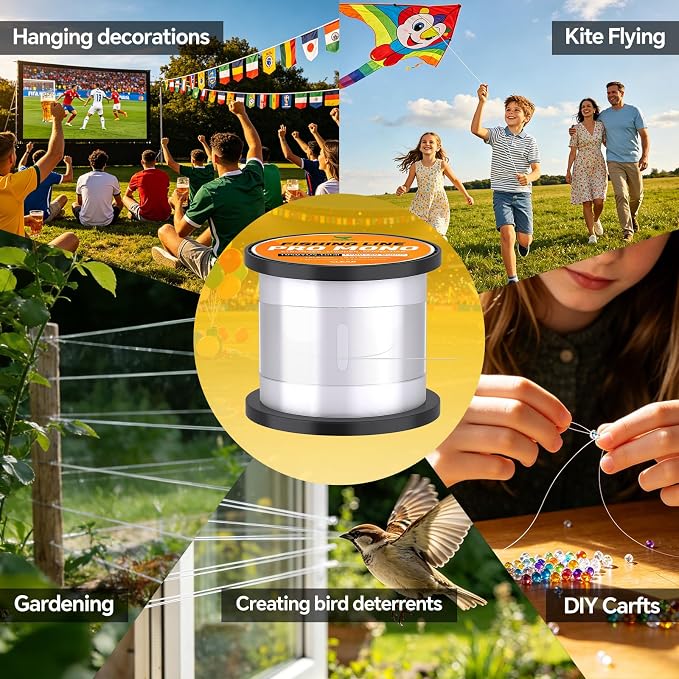 Pro Monofilament Fishing Line with Knot Instruction Cards for Multi Purpose Cost Effective, Strong Yet Thin Nylon String for Big Fishes, Tangle-Free & UV Resistant, 15/20/30/50/80LB