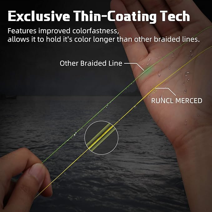 RUNCL Braided Fishing Line Merced, 1000 500 300 Yards Braided Line 4 8 Strands, 6-200LB - Proprietary Weaving Tech, Thin-Coating Tech, Stronger Smoother for Freshwater Saltwater