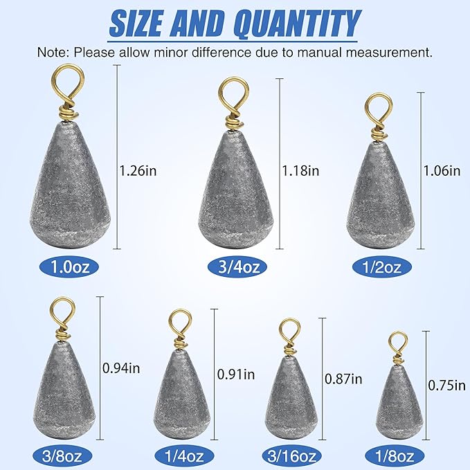 30 Pack Fishing Weight Sinkers,Bass Casting Sinker Weights Lead Bell Drop Shot Sinker with Brass Swivel Catfish Weight Sinkers Streamline Saltwater Freshwater Fishing
