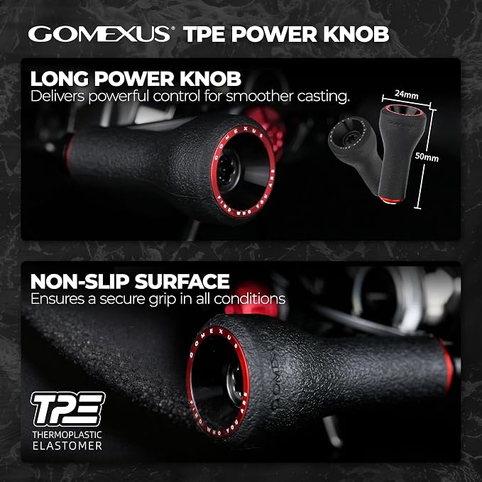 GOMEXUS Power Handle Compatible for Shimano Tranx Daiwa Zillion Abu Garcia 13 Fishing Baitcasting Reel Replacement Crank with TPE Knob, Bass Fishing
