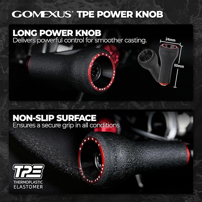 GOMEXUS Power Handle Compatible for Shimano Tranx Daiwa Zillion Abu Garcia 13 Fishing Baitcasting Reel Replacement Crank with TPE Knob, Bass Fishing