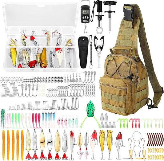 Gemscream 393 Pcs Fishing Tool Kit Fishing Backpack with Tackle Boxes Included Pliers Gear and Equipment Bait Rigs Fish Lip Gripper Lure Gear Kit Fish Hooks Remover Tools