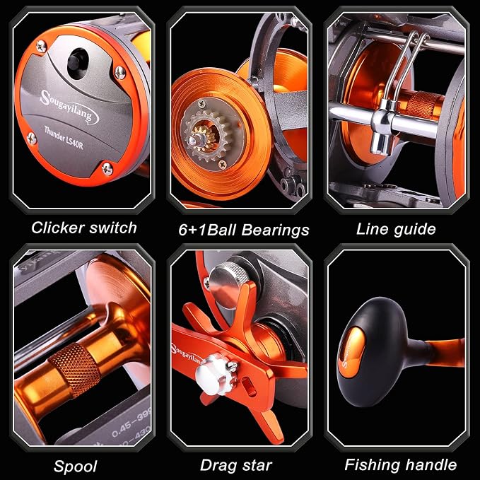 Sougayilang Line Counter Trolling Reel Conventional Level Wind Fishing Reel