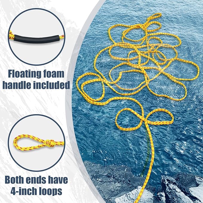 Boat Tow Rope 60ft 3-6K, Floating Ropes for Towable Tubes Accessories