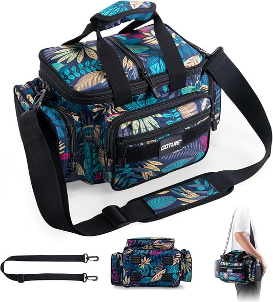 Goture Fishing Tackle Bag, 600D Water-Resistant Soft Side Crossbody Sling Bag for Men & Women,Small Gear Storage Tactical Bags for Saltwater & Freshwater,Fits 4 3600 Tackle Boxes (Not Included)