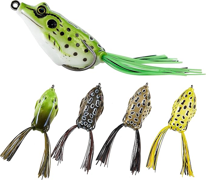5PCS Frog Lure Kit - Topwater Fishing Lures for Pike, Snakehead & Freshwater Fish | Soft PVC Baits with Weedless Hooks - Perfect for Dense Vegetation | Ideal Lure Set for Anglers inSaltwater