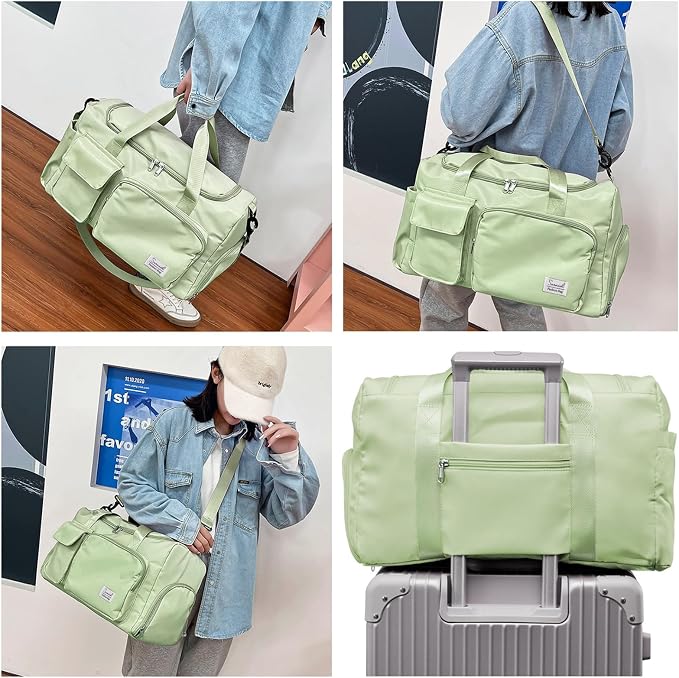 Suruid Travel Duffel Bag with Shoes Compartment Sports Gym Bag with Dry Wet Separated Pocket for Men and Women, Overnight Bag Weekender Bag Training Handbag Yoga Bag - Green