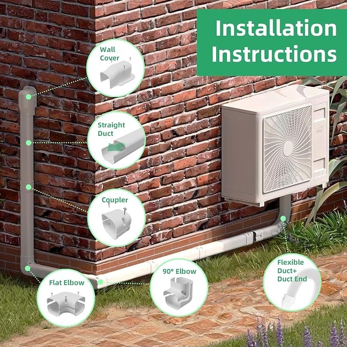 3 Inch 10Ft PVC Mini Split Line Set Cover, Paintable Slim Decorative Tubing Kit for Ductless Air Conditioners, Central AC, Heat Pump Systems, HVAC Line Hide - white