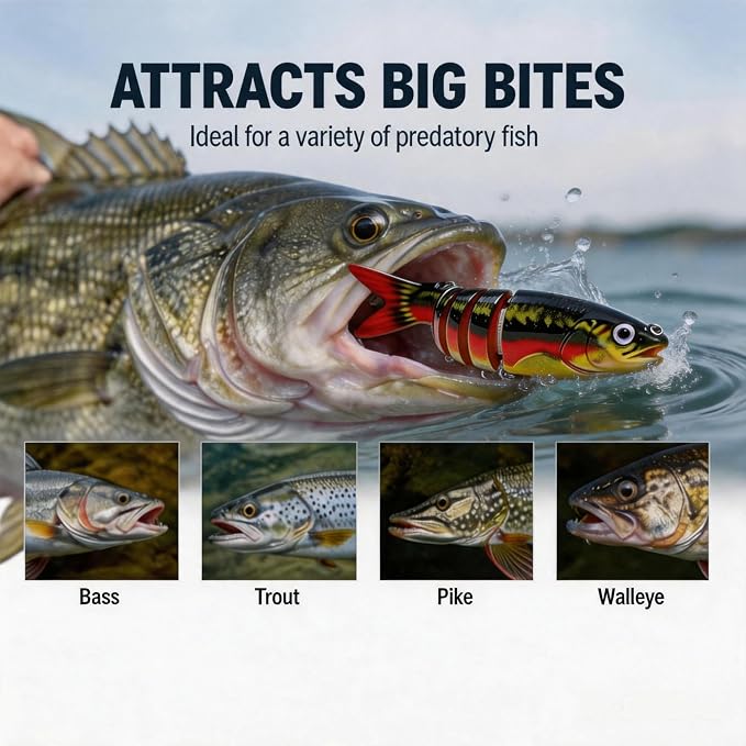 Multi-Jointed Swimbaits 5.1in Slow Sinking Fishing Lures, Premium ABS Hard Bait with Gravity Transfer System, Anti-Rust #6 Treble Hooks, Lifelike 3D Eyes for Bass Trout Walleye Pike