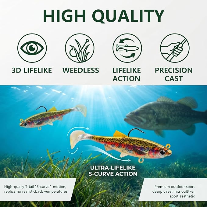 Soft Fishing Lures for Bass Fishing:Pre-Gigged Swim Baits for Saltwater or Freshwater.Soft Plastic Fishing Accessories.