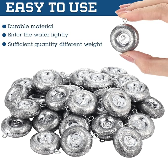 36 Pieces Fishing Disc Sinkers Weights Disc Sinker Fishing Sinkers Weights for Saltwater Catfishing Trolling Surf Tackle