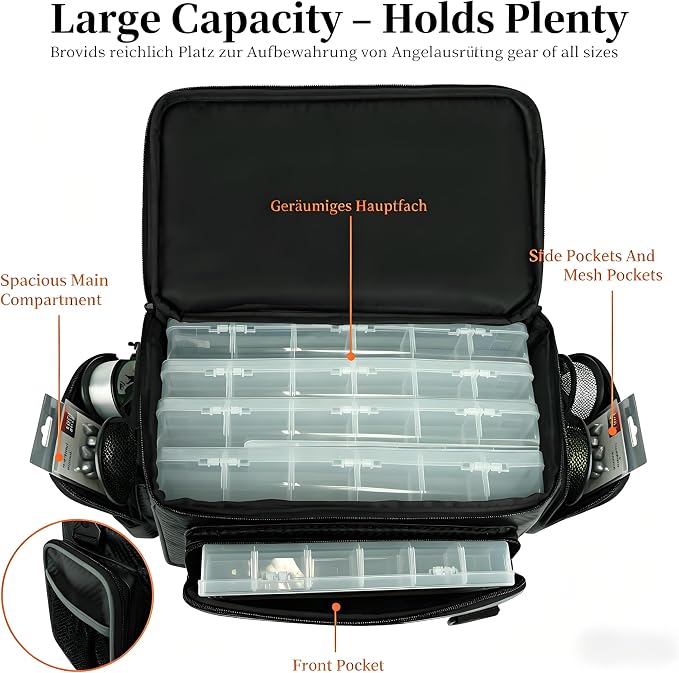 Fishing Tackle Bags - Saltwater & Freshwater Fishing Bags - Waterproof, Padded Shoulder Strap - Gear Storage