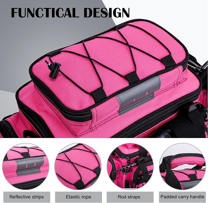 Goture Fishing Tackle Bag with 4 Tackle Boxes, Soft Side 600D Water-Resistant Cross Body Sling Fishing Bag with Rod Holder, Small Saltwater Gear Storage Tactical Bags, Gifts for Men/Women