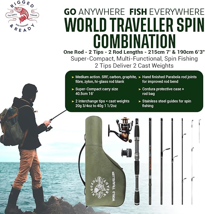 Rigged and Ready Smuggler Series™ Travel Fishing Rods. Super Compact, 1 Spinning Rod and Reel Combo, 4 Spin, 1 Casting Rod + Cases. 2, 3 or 4 Tips. Spin and General Freshwater - Saltwater Fishing