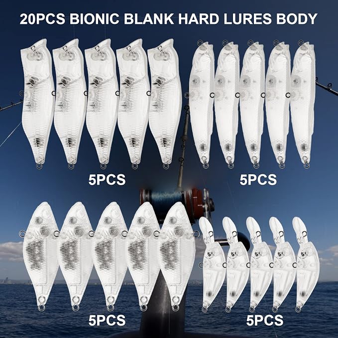 10pcs/20pcs Fishing Blanks Lures Kit Fishing Topwater Unpainted Swimbait Unpainted Crankbaits Hard Baits DIY Lure for Bass Salmon Trout Saltwater and Freshwater