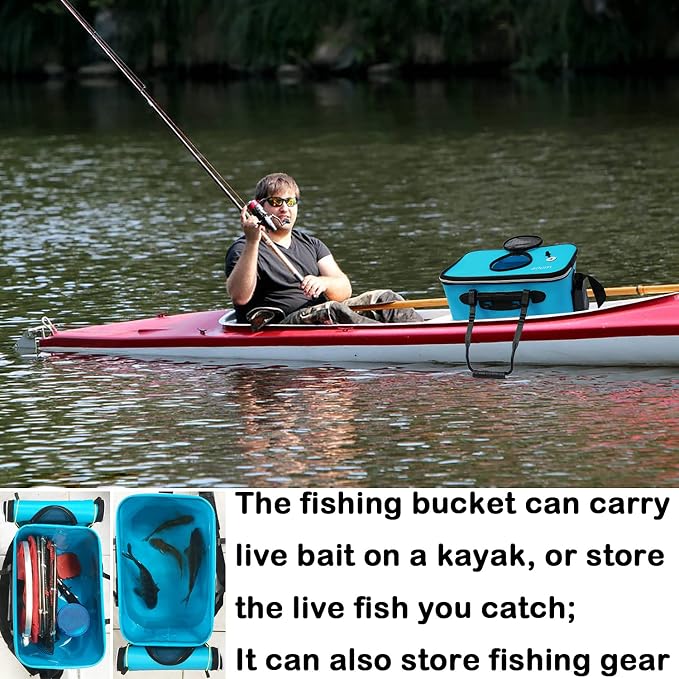 Grneric Fishing Bucket, 6Gallon/8Gallon/10Gallon Foldable Fish Bucket,Live Fish Container Multi-Functional Live Fish Bait Bucket,Outdoor Camping EVA Fishing Bag and Fish Protection Bucket