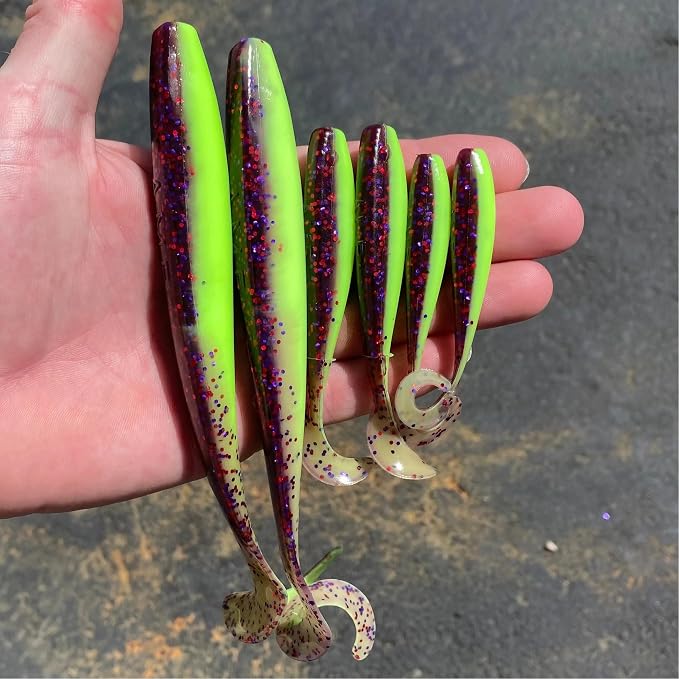 A.M. Fishing Curly Tail Jerkshad 4 Inch Soft Baits Garlic Infused,– 8 Pack – Saltwater & Freshwater Fishing Lures for Bass, Redfish, Snook, and Trout