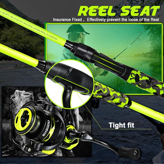Sougayilang Spinning Combo – 5.2:1 Gear Ratio, 15.6LB Drag, IM7 Graphite 2-Piece Rod, Stainless Steel Guides for Bass, Trout, Redfish