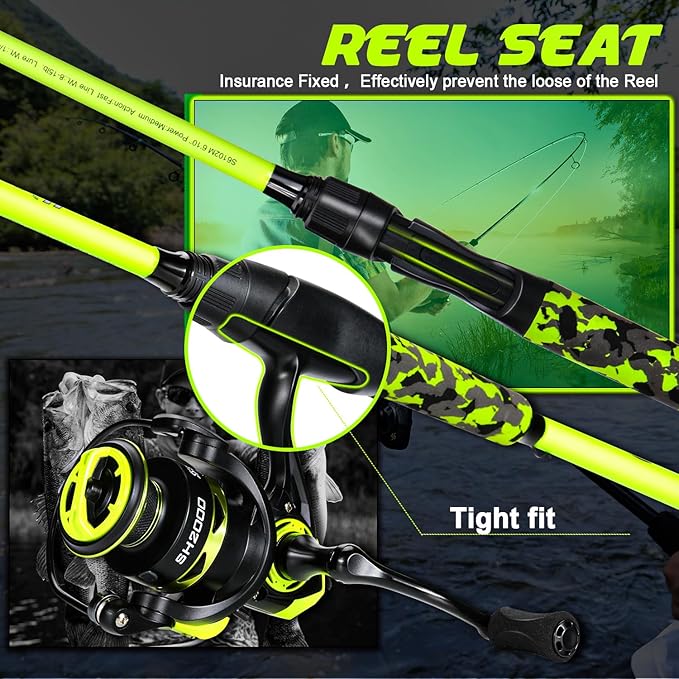 Sougayilang Spinning Combo – 5.2:1 Gear Ratio, 15.6LB Drag, IM7 Graphite 2-Piece Rod, Stainless Steel Guides for Bass, Trout, Redfish