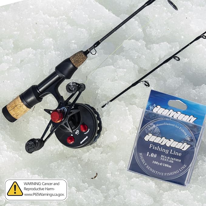 QualyQualy Ice Fishing Rod and Reel Combo 24 inch M/ML Inline Ice Fishing Combos 2 Different Tips for Walleye Perch Panfish and Trout