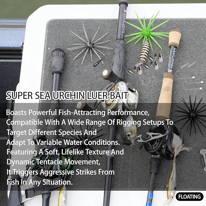 4Pcs Floating Sea Urchin Soft Lure | Tentacle Creature Lure, 4.33" & 3.54" TPR Finesse Baits, 5 Colors, Ideal for Bass Fishing with Drop Shot, Wacky Rig, Neko Rig