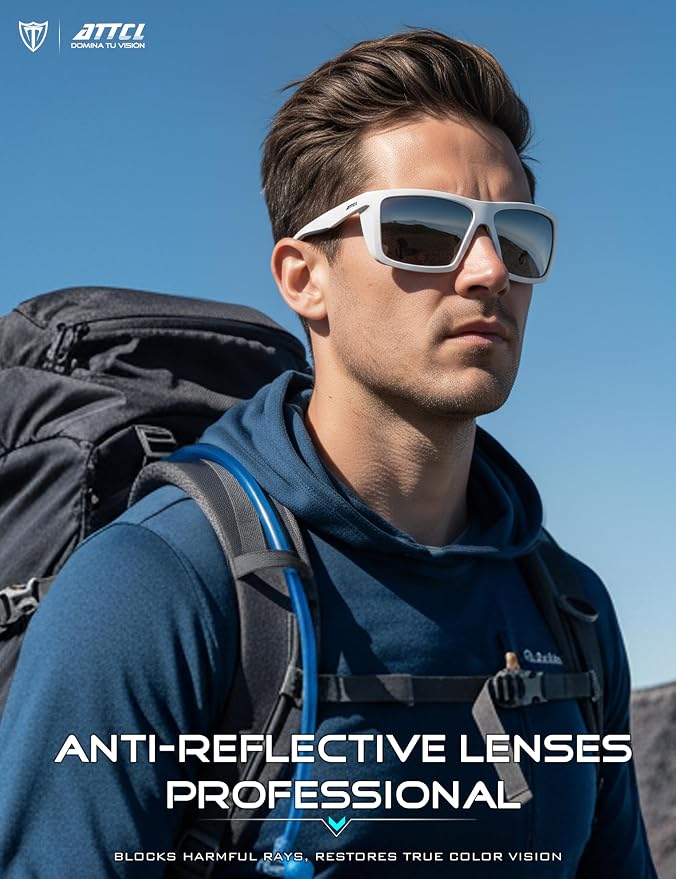 ATTCL Sports Polarized Sunglasses for Men: Secure Anti-Slip Lightweight TR90 Square Frame UV Protection for Driving Fishing