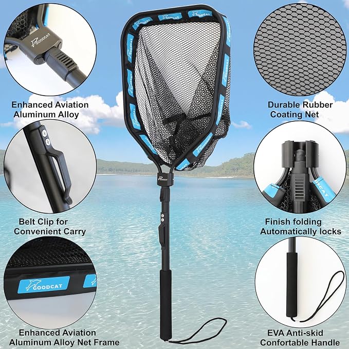 GOODCAT Floating Fishing Net with Magnetic Release, Foldable Landing Net for Kayak Boat Shore Fishing