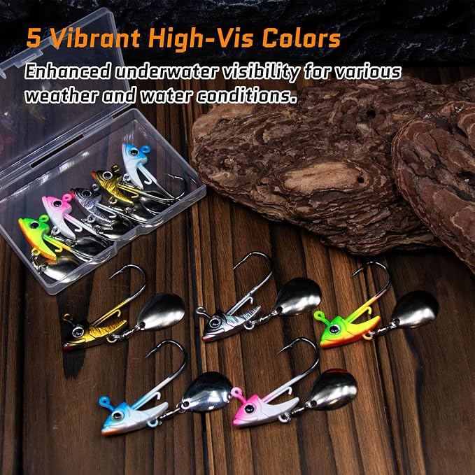 FishTrip Underspin Jig Heads Hooks - 1/4 oz,3/8 oz,1/2 oz Swimbait Jig Head with Spinner Blade for Fishing Saltwater Freshwater 5pcs