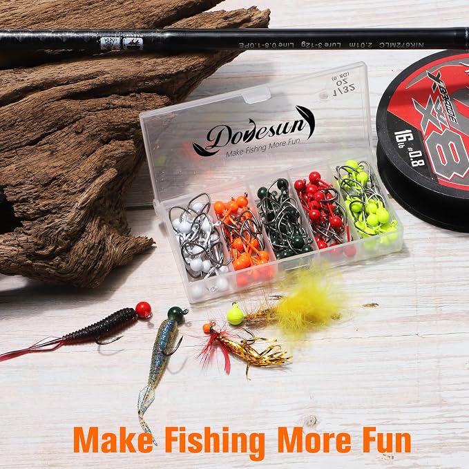 Dovesun 100pcs Fly Tying Jigs Kit, Jig Heads for Fly Fishing 1/124oz 1/80oz 1/64oz 1/32oz 1/16oz Jig Head Small Fly Fishing Hooks DIY Lure Making Kit Suit for Tying Flies | Crappie Lures