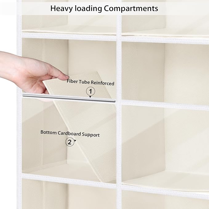 Univivi Over Door Hanging Yarn Storage Organizer, 6 Tiers Hanging Yarn Organizers and Storage with 12 Mesh Side Pockets for Crochet Accessories, Knitting Needles and Yarn Balls, Beige