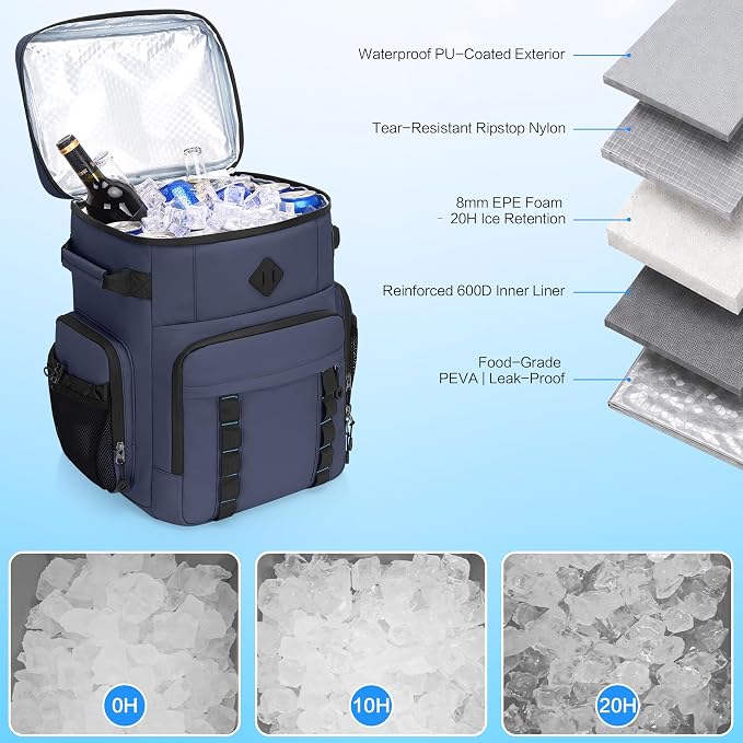 Insulated Backpack Cooler 60 Can for Men & Women,Leak Proof Waterproof Cooler Backpack for Beach Tailgate Camping Travel Fishing 37L