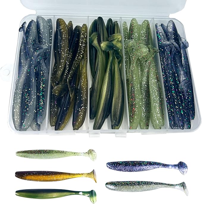 Paddle Tail Swimbaits,Soft Plastic Fishing Lures Swim Baits for Bass Fishing,30/50pcs with Box,Soft Plastic Swimbaits for Bass Trout Crappie Lures Kit for Saltwater Freshwater